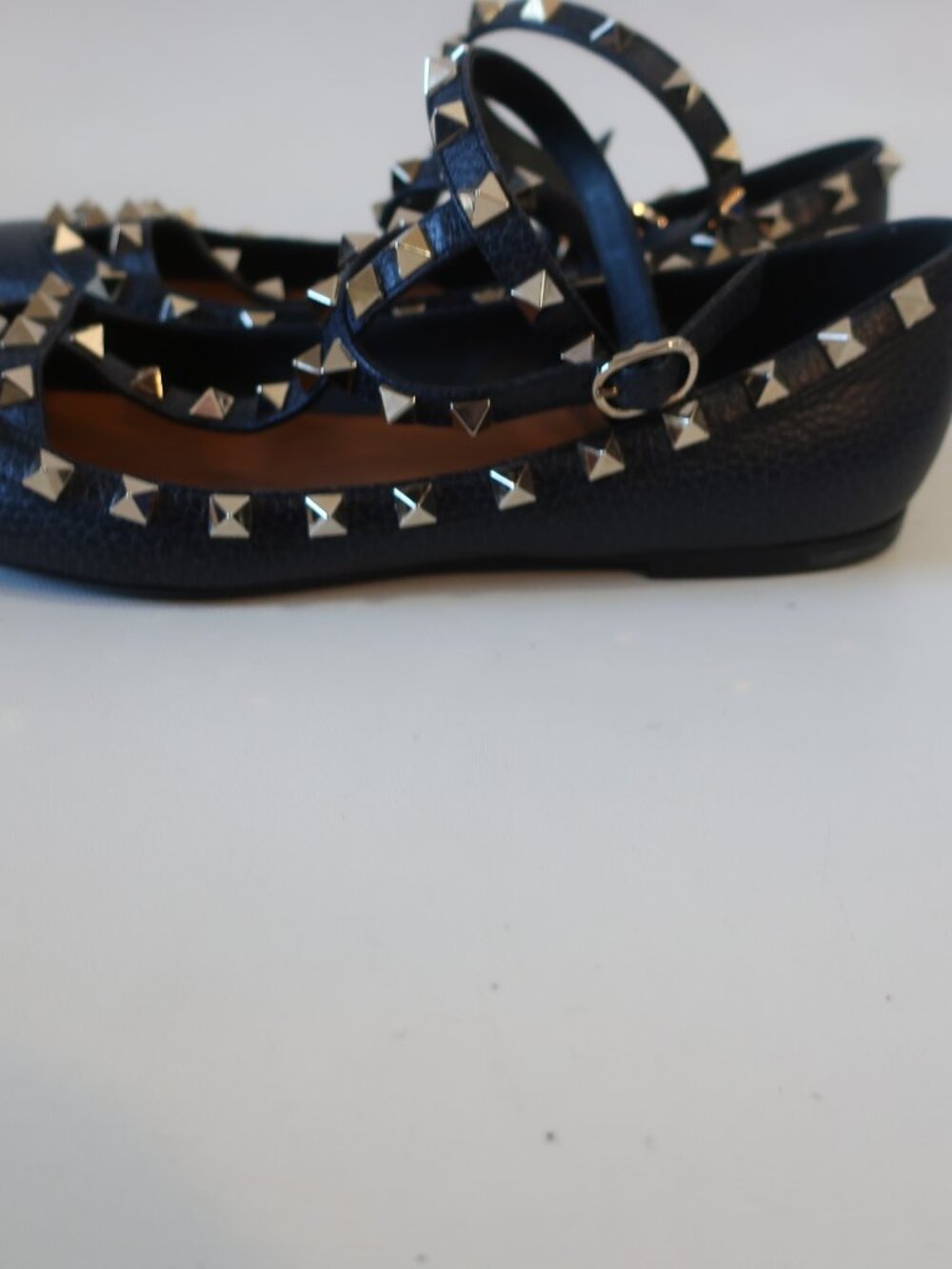 Valentino Garavani Rockstud Navy/Purple Pebbled Leather Ballet Flats 39/ US 9 - Picture 8 of 13